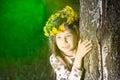 Beautiful child blowing away dandelion flower in spring. Royalty Free Stock Photo