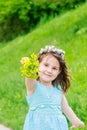 Beautiful child girl in park. Happy kid having fun outdoo Royalty Free Stock Photo