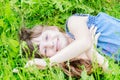 Beautiful child girl in park. Happy kid having fun outdoo Royalty Free Stock Photo