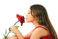 Beautiful child girl with red rose. Royalty Free Stock Photo