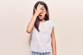 Beautiful child girl wearing casual clothes with angry face, negative sign showing dislike with thumbs down, rejection concept Royalty Free Stock Photo