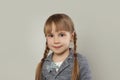 Beautiful child girl on white background, little girl face