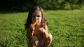 Beautiful child and green trees