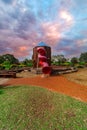 ChildrenÃ¢â¬â¢s park playground in Suburban Melbourne Victoria Australia. Lovely green grass and nice sunset colours in the sky