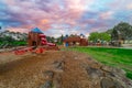 ChildrenÃ¢â¬â¢s park playground in Suburban Melbourne Victoria Australia. Lovely green grass and nice sunset colours in the sky