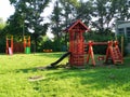 Beautiful children`s Playground. Swings, slides and other entertainment are waiting for children in this place. Details and close-