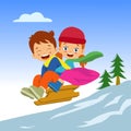 Beautiful children sledding in the snow