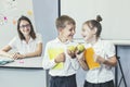 Beautiful children are students together in a classroom in school get the education with the teacher Royalty Free Stock Photo