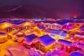 The beautiful China snow town at night