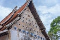 Beautiful Chinaware bowls decorated on the wall of church at wat Ban Lang