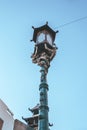 Beautiful chinese lamp post with golden dragons in San Francisco Chinatown . California 10/03/2019 Royalty Free Stock Photo