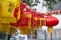 Beautiful chinese lanterns hanged in the streets of Hong Kong Royalty Free Stock Photo