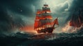 Soilboat Traveling in The Stormy Ocean Under The Cloudy Sky Royalty Free Stock Photo