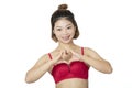 Chinese woman posing in panties and bra on white background Royalty Free Stock Photo