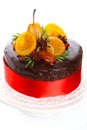 Beautiful chocolate cake with glazed fruit