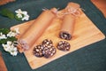 Beautiful chocolate salami on the table