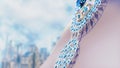 beautiful choker with precious gem stones on female mannequin, fictitious design - abstract 3D illustration