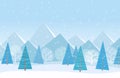 Beautiful Chrismas winter flat landscape background. Christmas forest woods with mountains. New Year winter vector Royalty Free Stock Photo