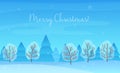 Beautiful Chrismas winter landscape background. Christmas forest woods. New Year vector greeting card.