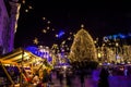 A wonderful Christmas atmosphere with Christmas trees, decorations in Ljubljana.