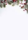 Beautiful Christmas background, composition. Christmas decor, pine cones, fir branches, red berries and ornaments on white Royalty Free Stock Photo