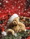 A beautiful Christmas background with a Teddy bear