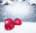 Beautiful christmas balls on the red background Royalty Free Stock Photo