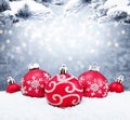 Beautiful christmas balls on the red background Royalty Free Stock Photo