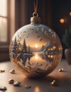Beautiful Christmas bauble with a detailed painting of a sunset during Winter time