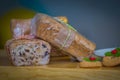 Beautiful christmas bread with cinnamon and dry raisins