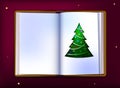 Beautiful Christmas card looks like a book with christmas tree inside on white background, Christmas story book concept,