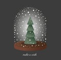 beautiful Christmas card Christmas tree under a dome of snow Royalty Free Stock Photo