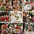 Beautiful Christmas collage with 9 moody photos of traditional decors and food Royalty Free Stock Photo