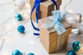 Beautiful Christmas composition with gift or present box on white background Royalty Free Stock Photo