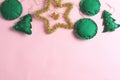 beautiful christmas concept. toys made of felt dark green and a star of tinsel. holiday concept