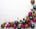 Beautiful Christmas corner background with gray, purple, and bronze balls