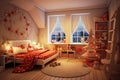 Beautiful christmas decoration in children room. Generative AI Royalty Free Stock Photo