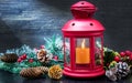 Beautiful Christmas decoration with red lantern Royalty Free Stock Photo
