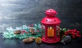 Beautiful Christmas decoration with red lantern Royalty Free Stock Photo