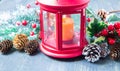 Beautiful Christmas decoration with red lantern Royalty Free Stock Photo