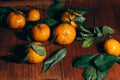 Beautiful Christmas decoration with tangerines in the night light garlands. Citrus still life. The symbol of the new year Royalty Free Stock Photo