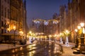 Beautiful Christmas decorations in the old town of Gdansk at wintery night. Poland Royalty Free Stock Photo