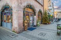 Beautiful Christmas decorations at a shop in the old town, Nuremberg, Bavaria, Germany Royalty Free Stock Photo