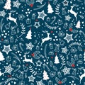 Beautiful christmas doodles seamless pattern - hand drawn and detailed, great for christmas textiles, banners, wrappers,