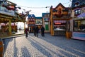 Christmas market, colorful old Christmas village, Dusseldorf, Burgplatz on River Rhine