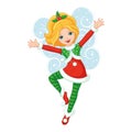 Flying Christmas fairy. Cartoon vector illustration