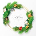 beautiful christmas frame with branches ornaments vector illustration Royalty Free Stock Photo