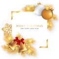 beautiful christmas frame with golden decoration vector illustration Royalty Free Stock Photo