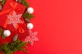 Beautiful Christmas frame on a red background for your congratulations. New Year, Christmas, winter holidays, New Year`s mood, Royalty Free Stock Photo