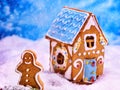 Beautiful Christmas gingerbread house in sugar snow.